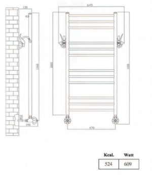 Radiatore da Parete per bagno decorato con attacchi lavoati a Cigno (Serie Arem/Scaldarreda)