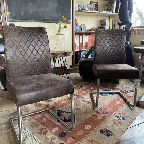 Coppia di Sedie in Pelle Monaco