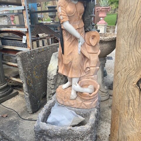 Fontana con Vasca in Pietra e Donna in Marmo