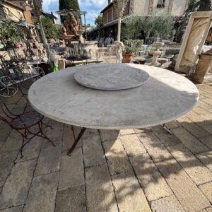 Tavolo Rotondo in Travertino Gigante con Piano Girevole completo di Base in Ferro