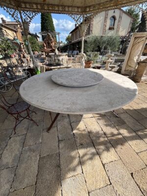 Tavolo Rotondo in Travertino Gigante con Piano Girevole completo di Base in Ferro