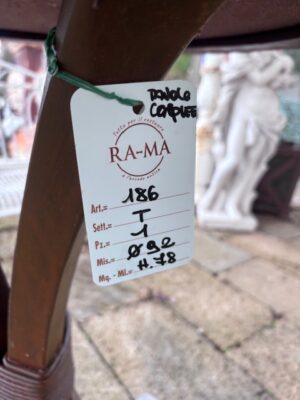 Tavolo Completo Piano in Pietra e Base in Ferro Battuto