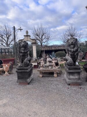 Coppia di Leoni con Base in Pietra