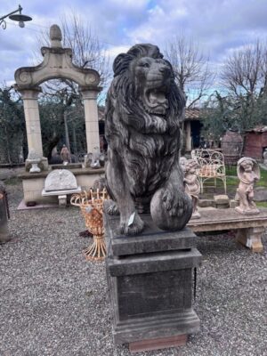 Coppia di Leoni con Base in Pietra