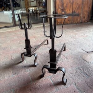 Coppia di Alari in Ferro originali con Scaldavivande