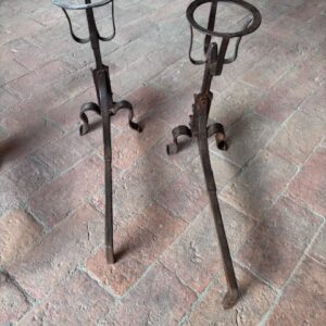 Coppia di Alari in Ferro originali con Scaldavivande