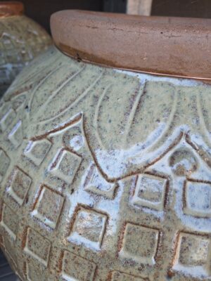 Coppia di vasi in terracotta piccoli Verdi con Decori